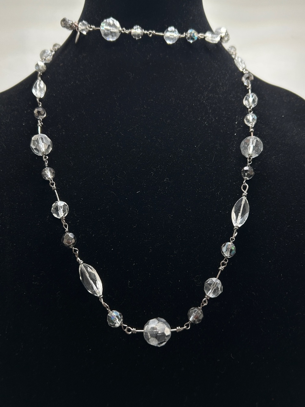 Cookie Lee, Vintage Silver And Clear Crystal Long Necklace